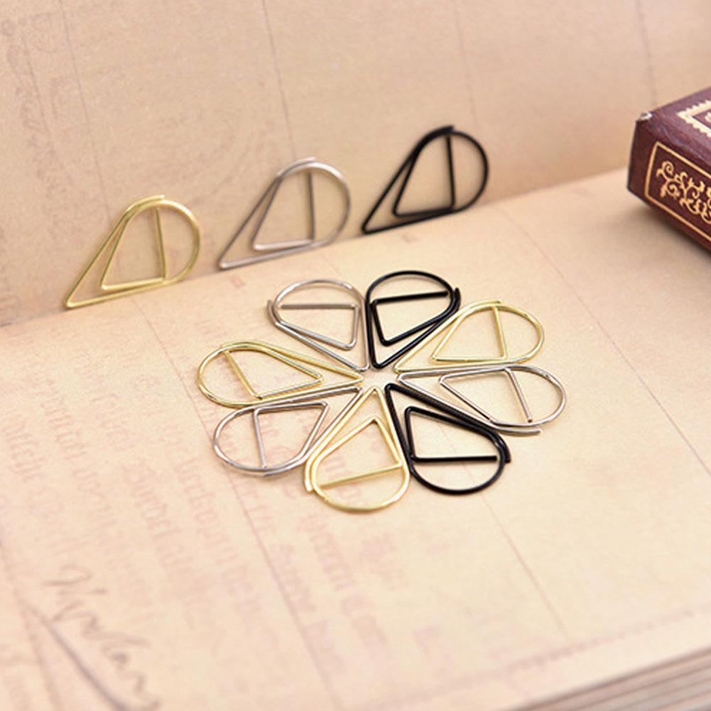 100 stykker metallmateriale dråpeform papirklips Gull Sølvfarge Kawaii Cute Bookmark Clip Skrivesaker Kontor Skolerekvisita