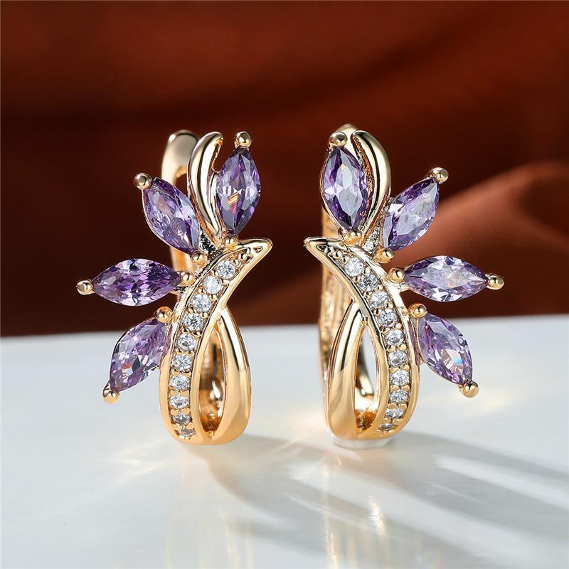 Niedliche Damen Blau Grün Stein Clip Ohrringe Anhänger Goldfarbe Weißer Zirkonstein Hochzeitsschmuck Für Frauen