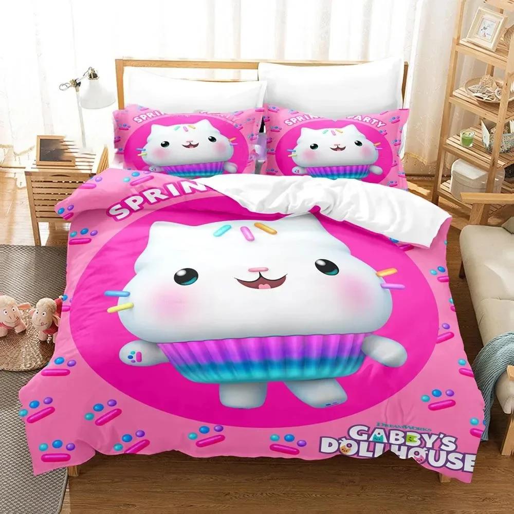 Set Biancheria da Letto Casa delle Bambole Gabby Set da Letto Stampato con Federa Copripiumino Morbido Singolo Matrimoniale Queen Super King Size Adulti Bambini