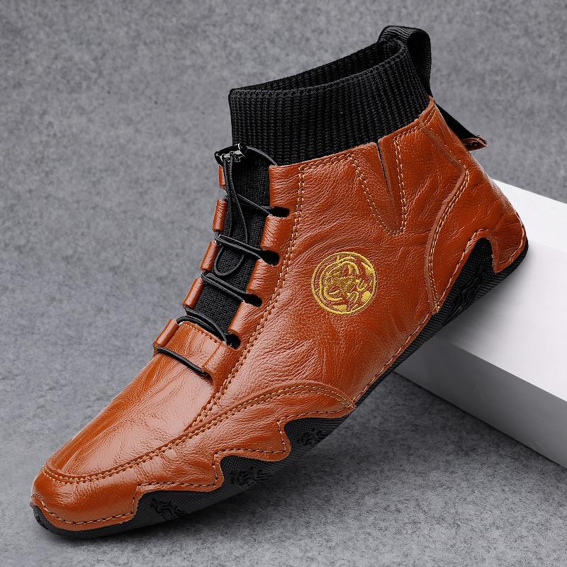 

Men s Wear-resistant Boots Casual Classic Genuine Leather Handmade Shoes Ankle Round Toe Lace Up Walking Business Boot 46