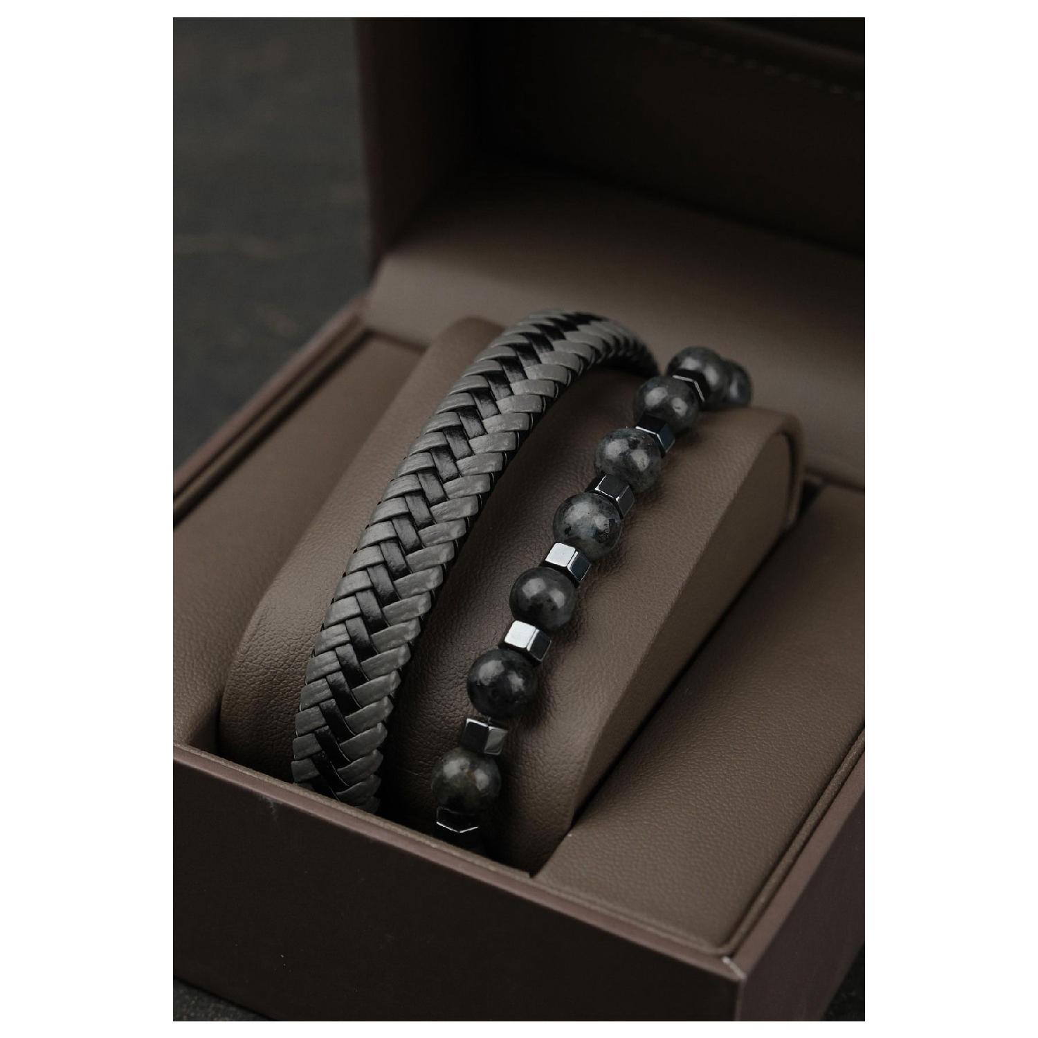 

Men s Original Leather And Natural Stone Combination Set Bracelet Exclusive M чистий