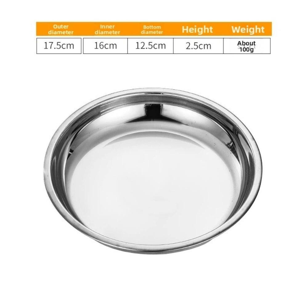 Silver Stainless Steel Round Plate Shallow Tray Rustproof Easy Clean Outdoor Camping Tray Flat Baking Cake Plate Restaurant