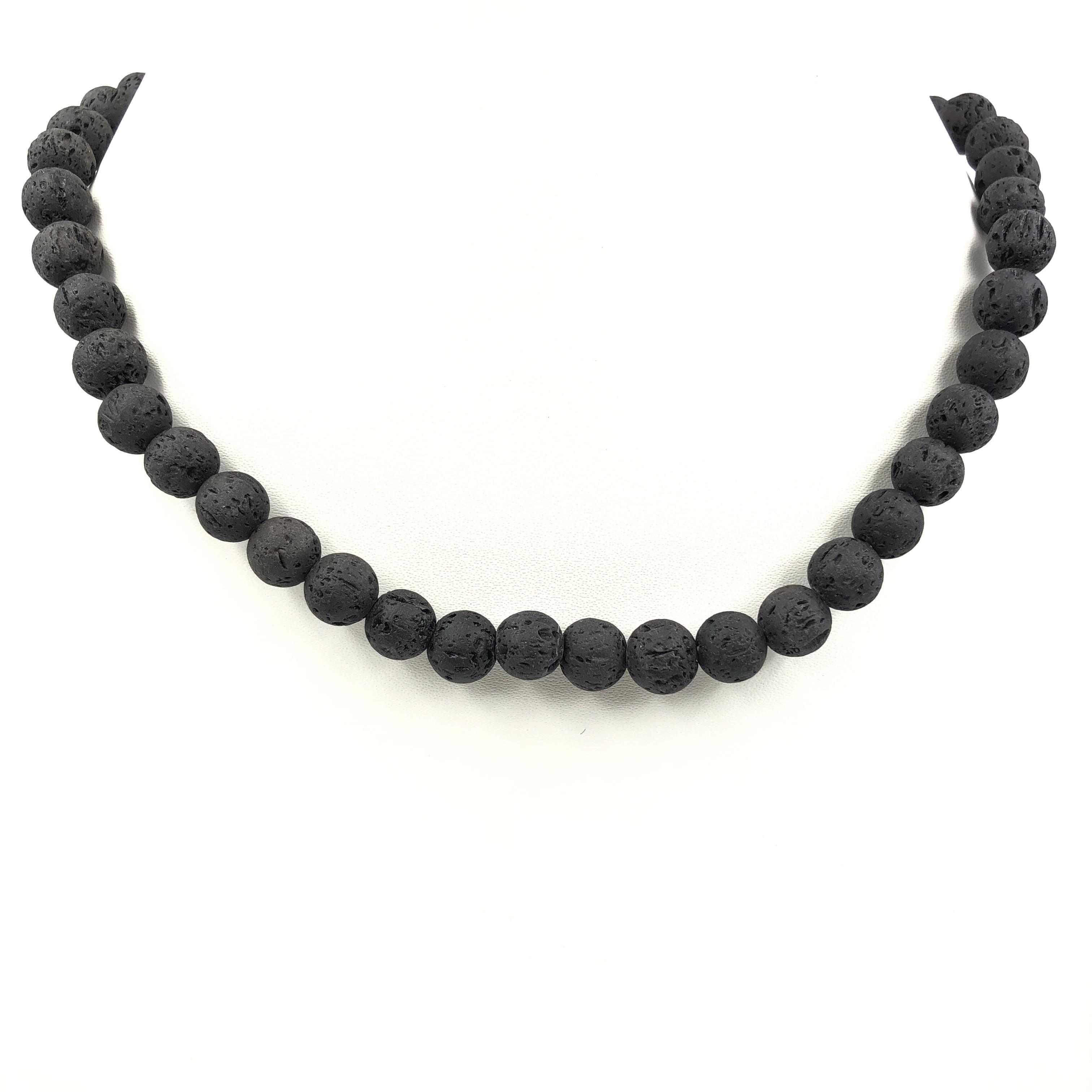 8 мм Натуральный Черный Камень Лавы Драгоценный Камень Круглые Бусины Ручная Работа Женские Украшения Красивое Ожерелье 17-20  Для Подарка на День Святого Валентина 8BN-42