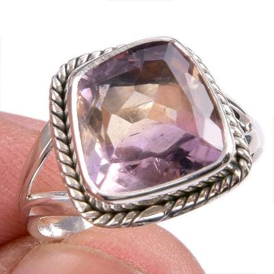 Naturlig Ametrin Ädelsten Handgjord 925 Massivt Silver Smycke Ringstorlek 6.5 J7g44