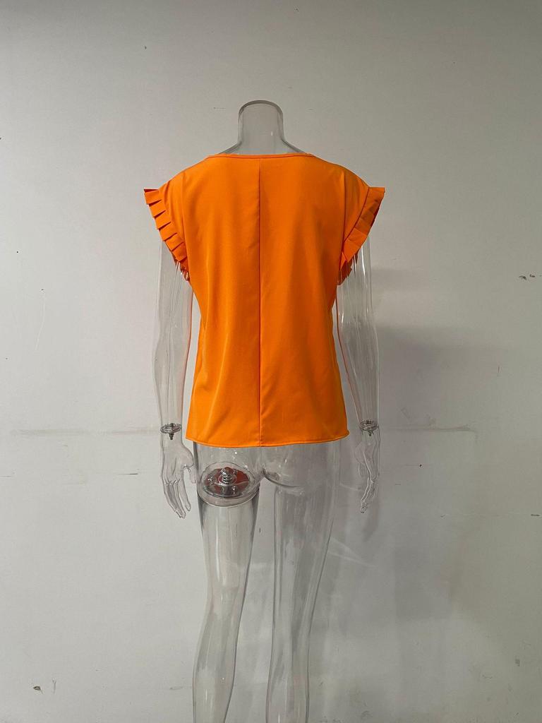 Women's Summer Short-Sleeve Pleated Round Neck Shirt