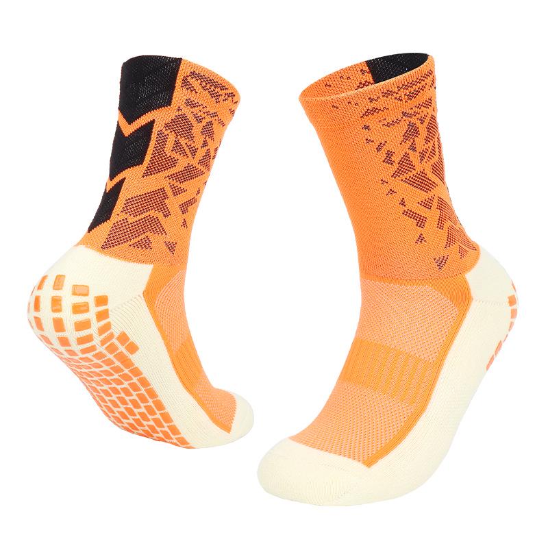 Colorful Shock-Absorbing Non-Slip Mid-Calf Football Socks with Thick Terry Bottom, Breathable Design for Adults