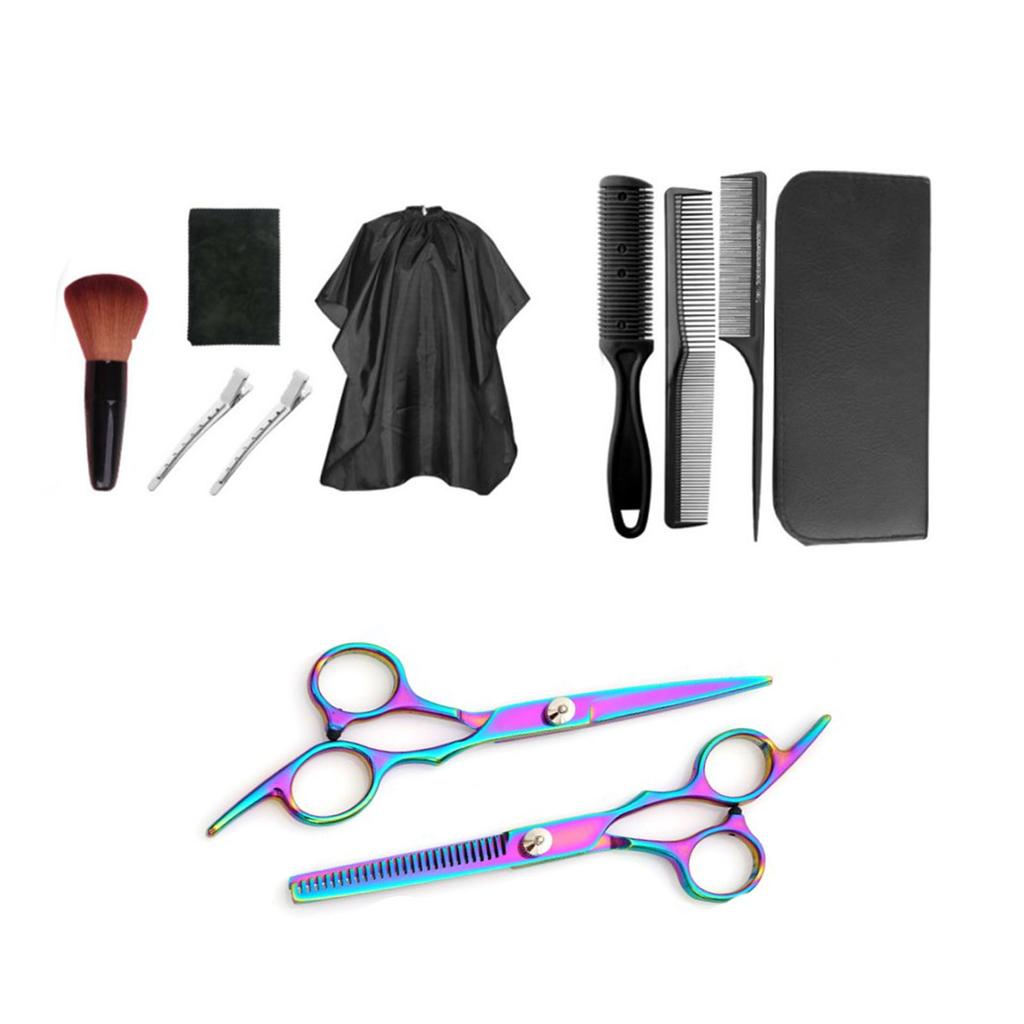 11pcs Hair Cutting Scissors Brush Comb Stainless Steel Colorful Hairdressing Scissor Set for Barber Shop