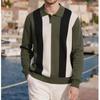 Men's Stylish Color Block Knit Polo Shirt - Hong Kong Style, Casual Autumn/Winter Wear