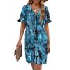 Women's Summer Floral Print Dress Pleated Short Sleeve V-Neck Pocket Casual Dress