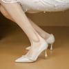 Off-white Pearl High Heels Women's Stilettos Student Host Etiquette Pointed Single Shoes French Bridesmaid Shoes Red Wedding Shoes