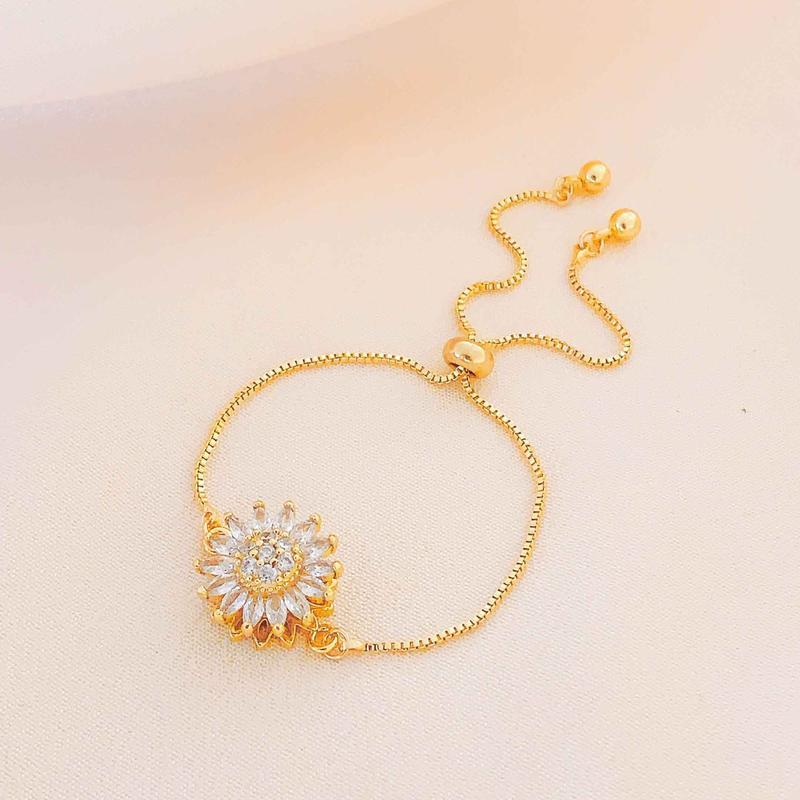 Light Luxury Spinning Sunflower Bracelet for Women Elegant Sparkling Zircon Calming and Relaxing Accessory Birthday Jewelry Gift