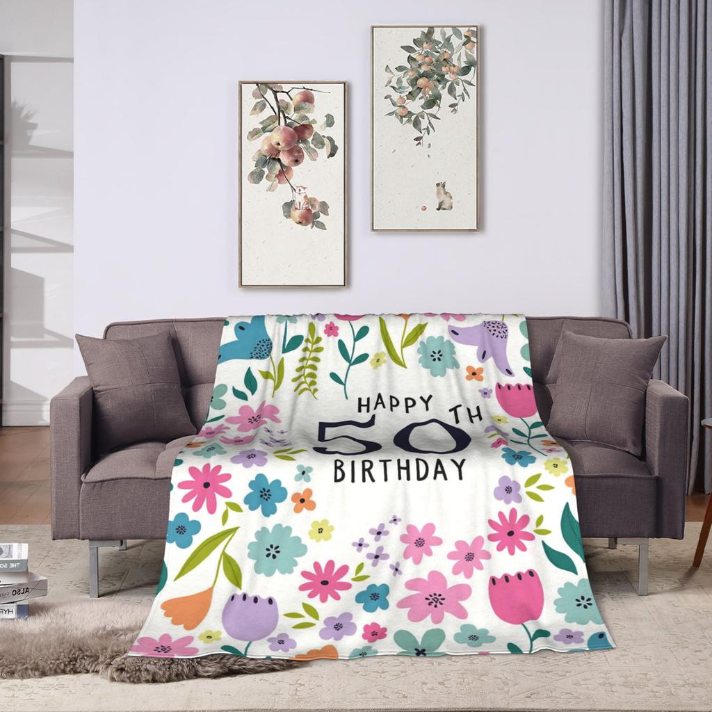 Happy 50th Birthday Super Soft Blankets For Outdoor Fashion Throw Blanket Winter Plane Travel Flannel Bedspread