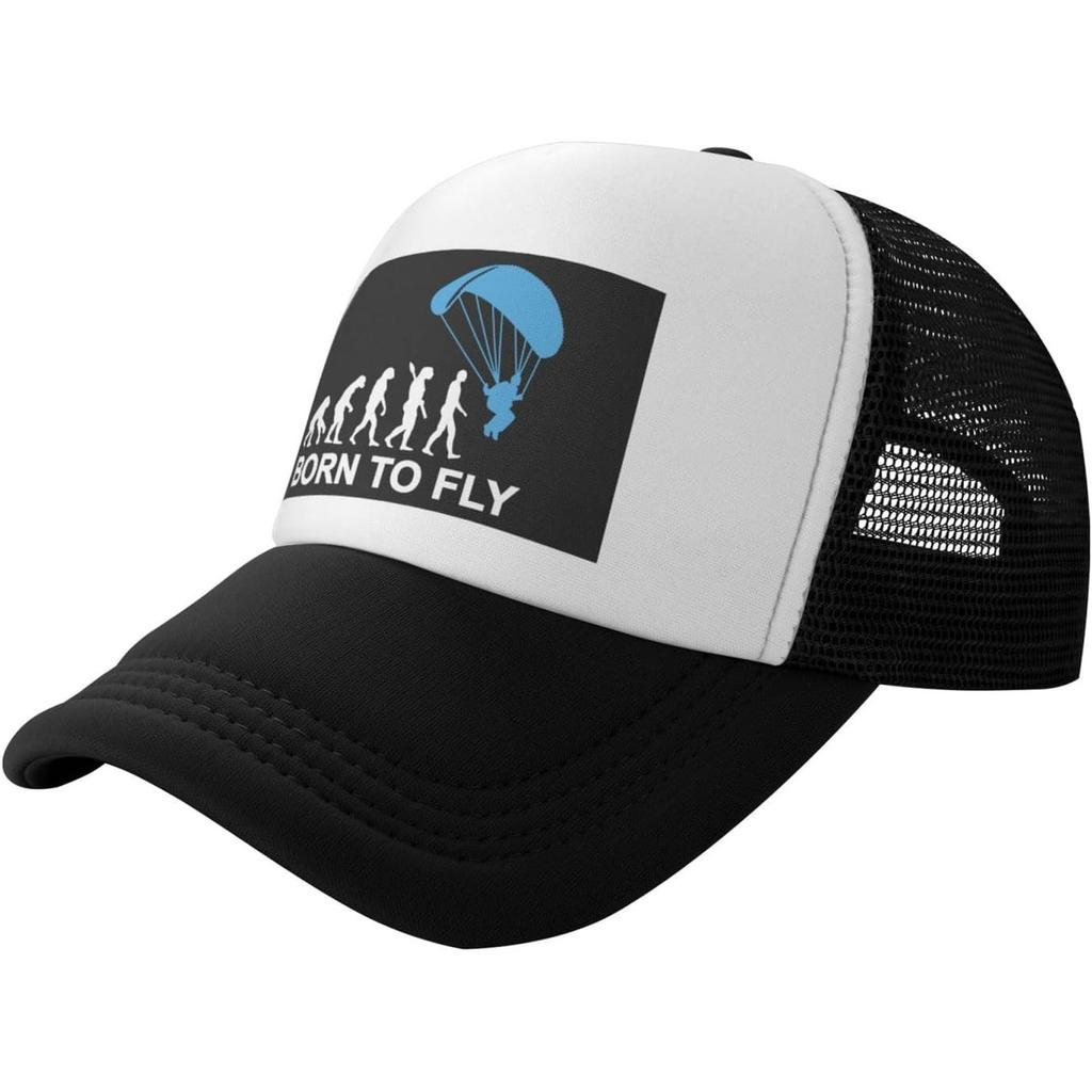 Paragliding Evolution Born To Fly Trucker Hat Unisex Mesh Snapback Cap Outdoor Casual