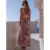 Fashion V Neck Sleeveless Floral Printed Chiffon A-line Dress Elegant Women Vacation Beach Casual Simple Split Party Long Dresses Female Clothing