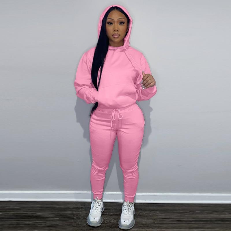 Einfarbiges Hoodie-Trainingsanzug-Set Damen Langarm Kapuzenoberteil Kordelzug Jogginghose Täglich Lounge Straße Lässig Sportbekleidung