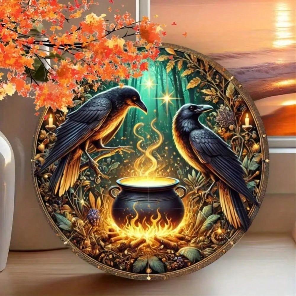 Vintage Crow Brewery Metal Tin Sign, Retro Round Wall Decor For Home Bar