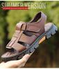 Men's Plus Size Cowhide Sandals: Breathable, Non-Slip, Waterproof Velcro Beach Shoes for Middle-Aged and Elderly.