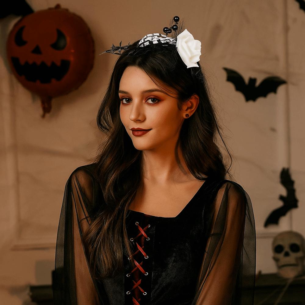 Rose Flower Branch Hair Hoop Skull Halloween Flower Crown Headwear Halloween Headband  Ladies