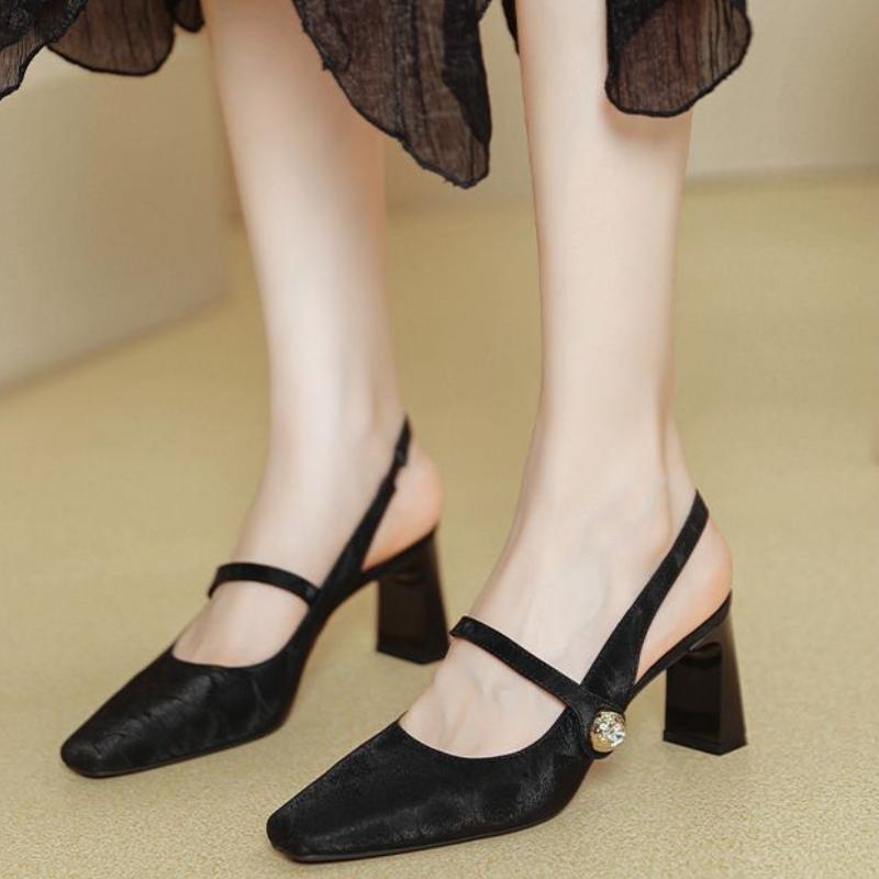 Mode 2025 Sommer High Heel Sandale für Damen Damenschuh Quadratische Zehe Hochhackig Mädchen Retro Geschlossene Skandale Pumps 2025 Sommer Quadratisch