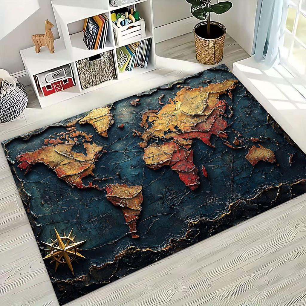 Retro Nautical Map Chart Treasure Map Compass Moto Rug for Bedroom Living Room Sofa Home Doormat Decor,Kids Non-slip Floor Mat