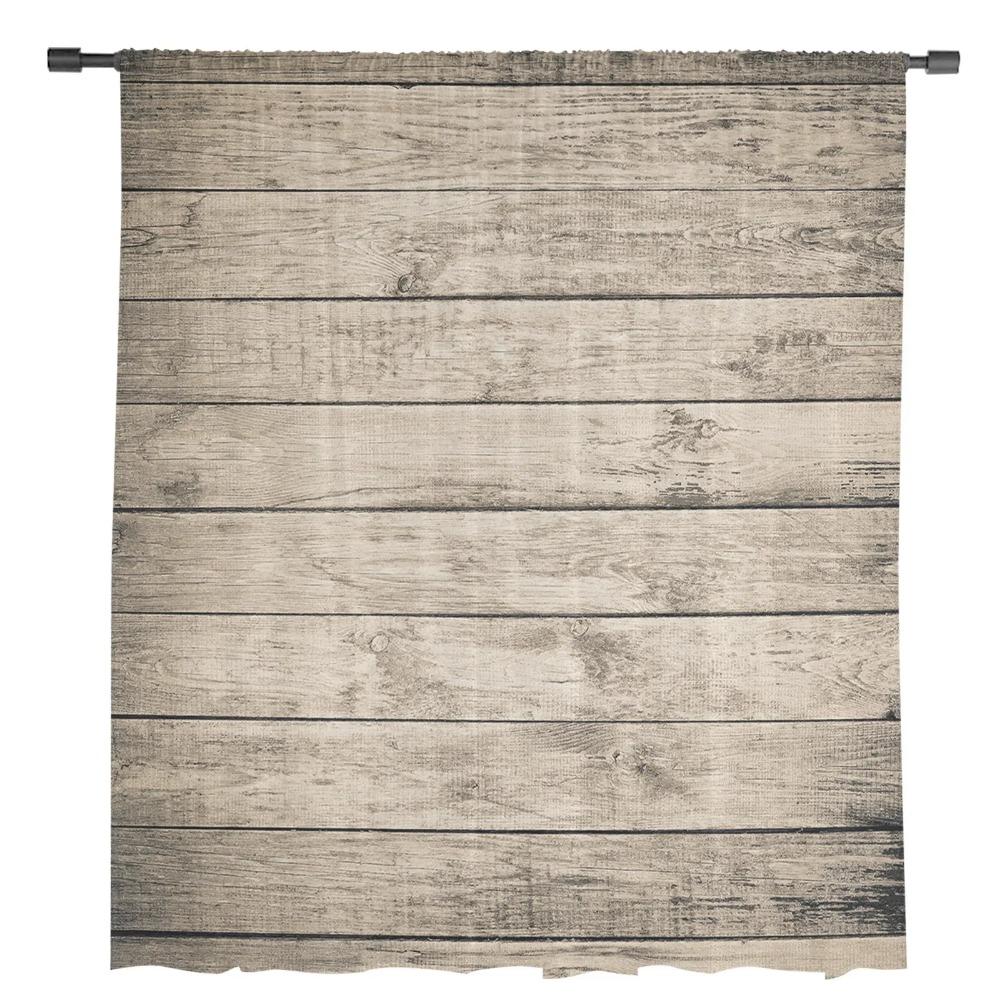 Wood Plank Texture Netting Curtains Ideal for Living Room Printed Sheer Voile Curtain Bedroom Window Screening Drapes Blinds Home Decor
