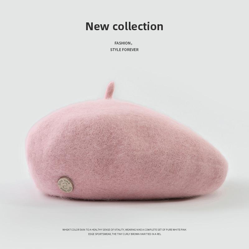 Wool Beret Hat Women's Autumn and Winter Big Head Circumference British Retro Octagonal Painter Hat