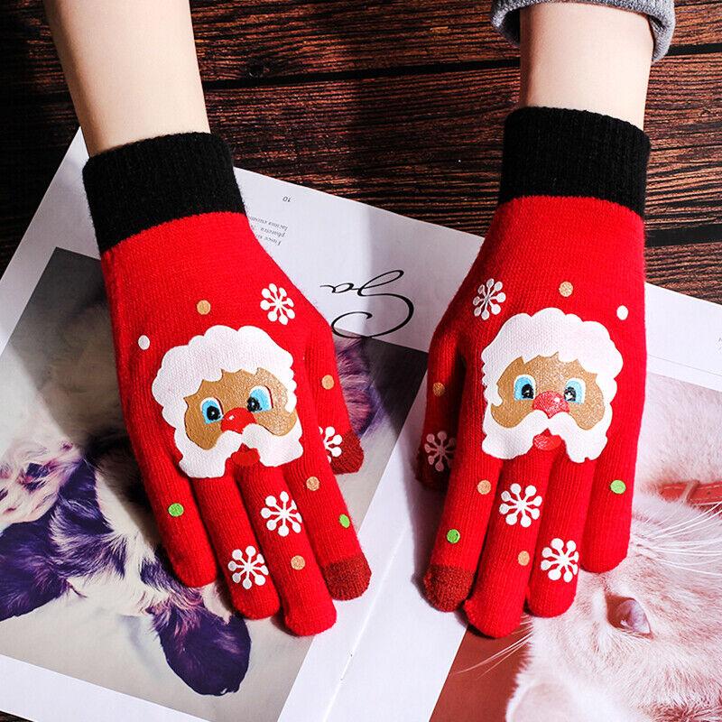 Men/Women Christmas Santa Gloves Thicken Touch Screen Winter Full Finger Mittens