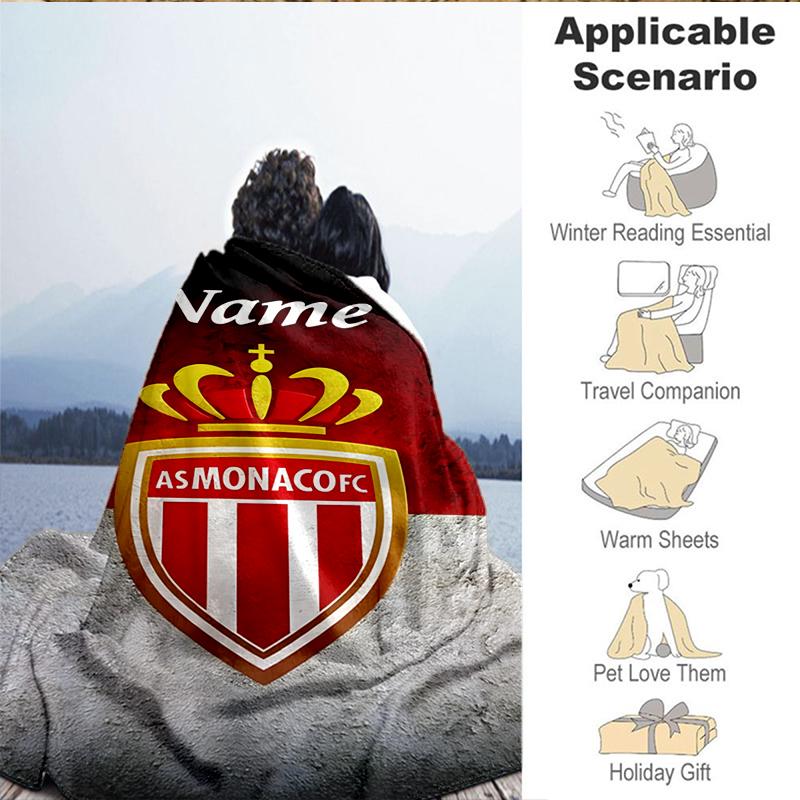 Custom Name Monaco Football Crest Blanket Lightweight Ideal Bedding Blanket Perfect for Travel, Camping, Living Rooms, Sofas, Christmas Gift