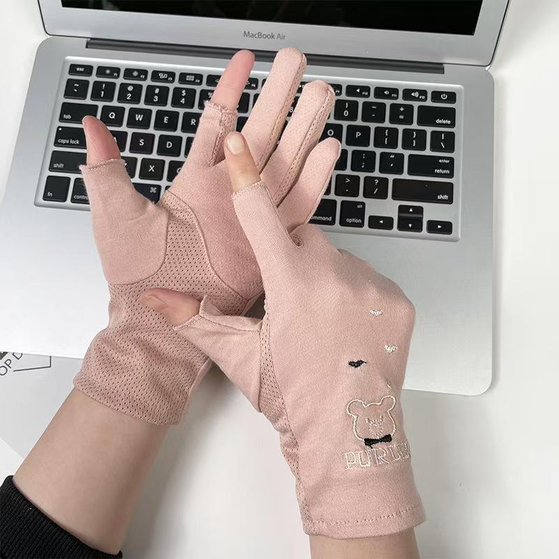 Summer Manicure Sunscreen Gloves Pure Cotton Half Finger Women's Ultraviolet Anti Light Thin Style Driving and Riding Anti Slip Finger Breathable