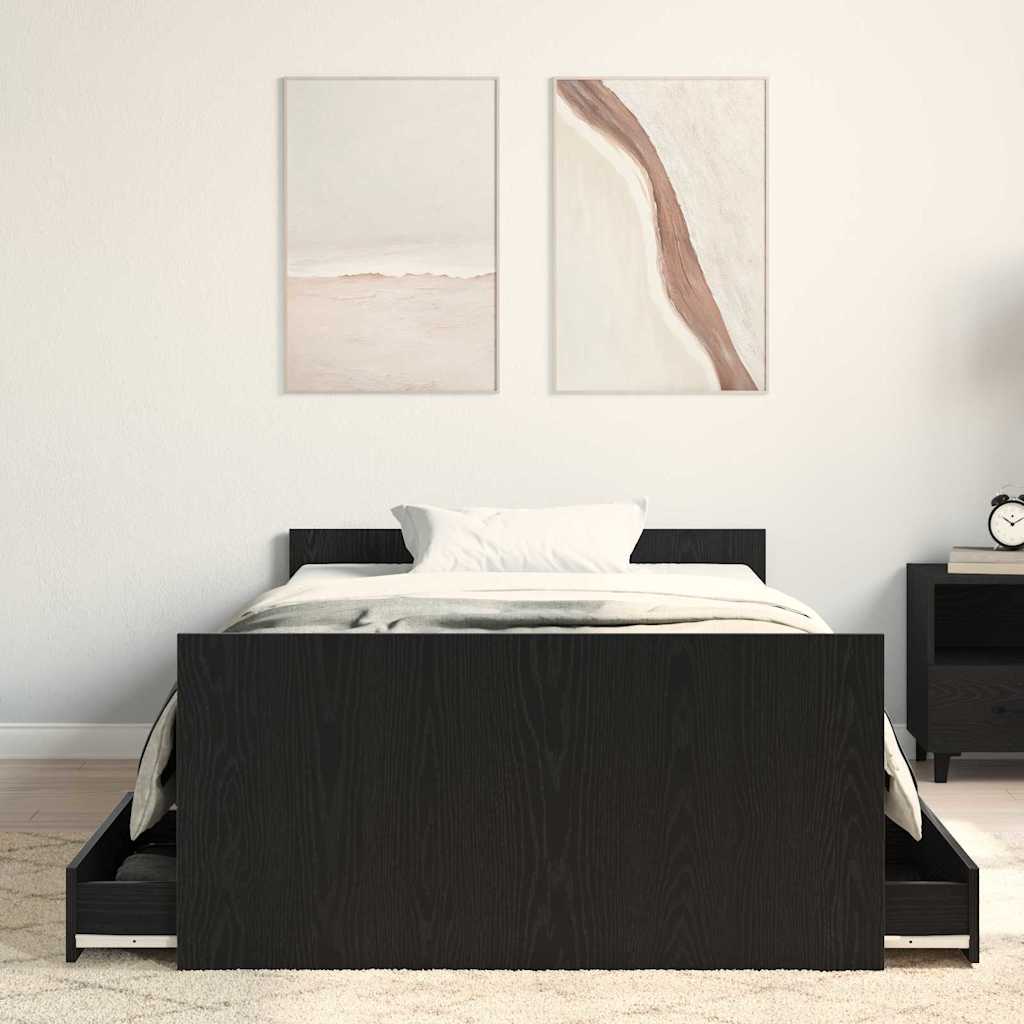Bed Frame in Black Oak Look 193 x 93 x 50 cm Engineered Wood