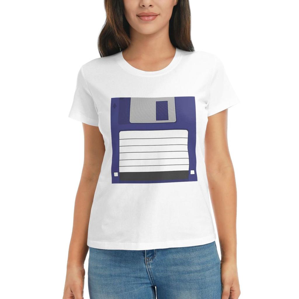 Women TShirt Floppy Disk Summer Short Sleeve Tees Round Neck Cotton T Shirts Clothes Tops Streetwear