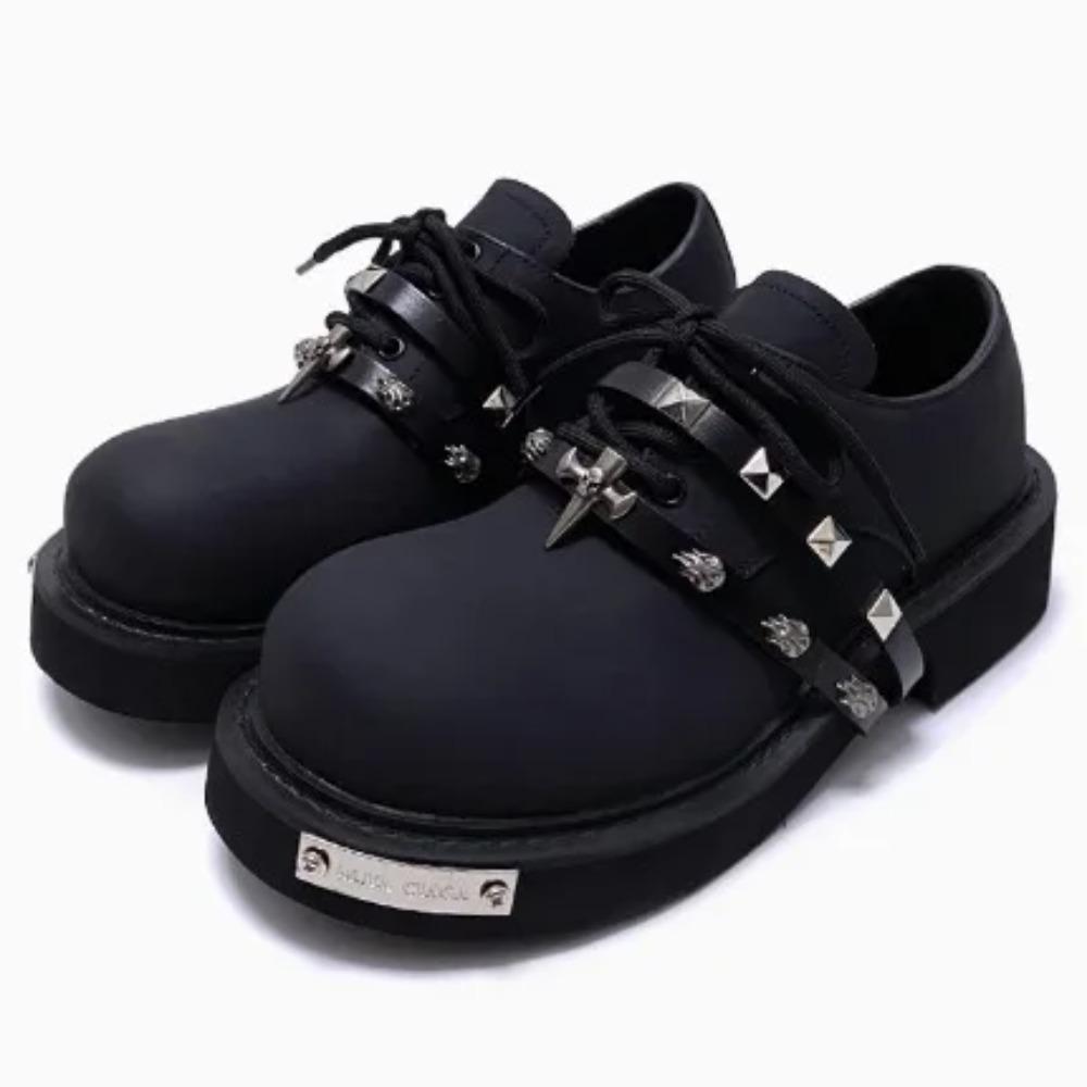 Cowhide Niche Personality Design Thick-soled Big-head Men and Women Same British Style Small Leather Japanese Retro Derby Shoes