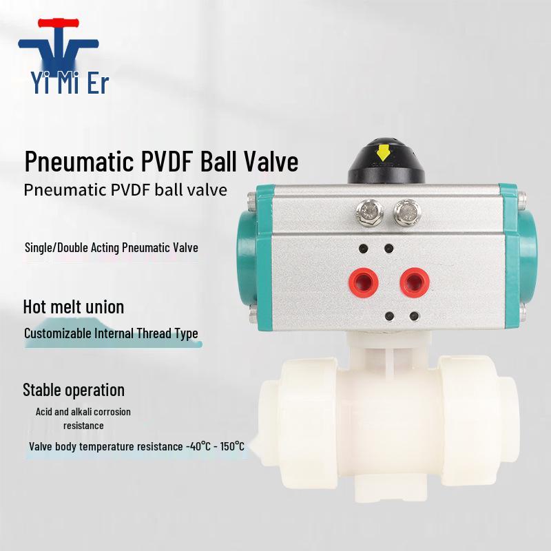 YMER PVDF Pneumatic Double Union Plastic Ball Valve - Acid, Alkali, High Temp, and Corrosion Resistant