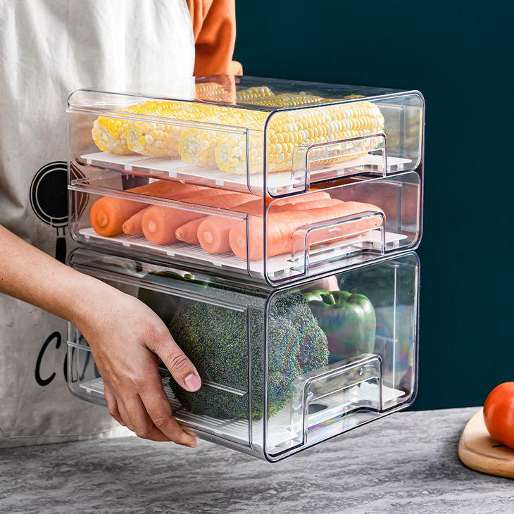 PET Egg and Veggie Refrigerator Organizer - Stackable, Multifunctional Drawer with Drainage