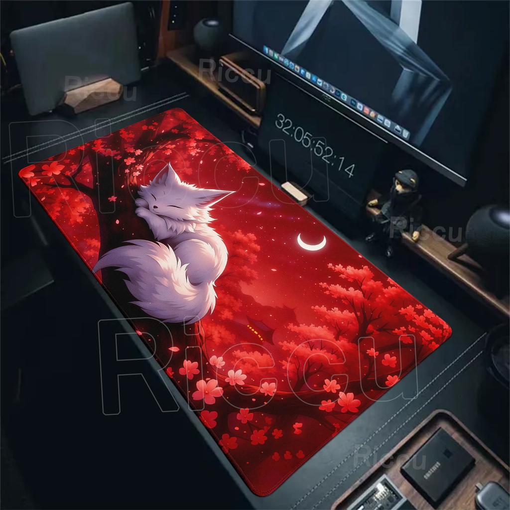 White Fox Mouse Mat Anime Kawaii Cute Mousepad Rubber Gaming Keyboard Table Pad Large Size Office PC Cabinet Desk Mats Playpad
