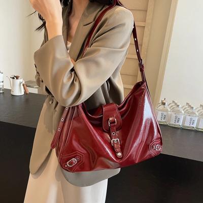 Decorative Design PU Shoulder Bag for Women Monochromatic Casual Crossbody Bag Large Capacity Fashion