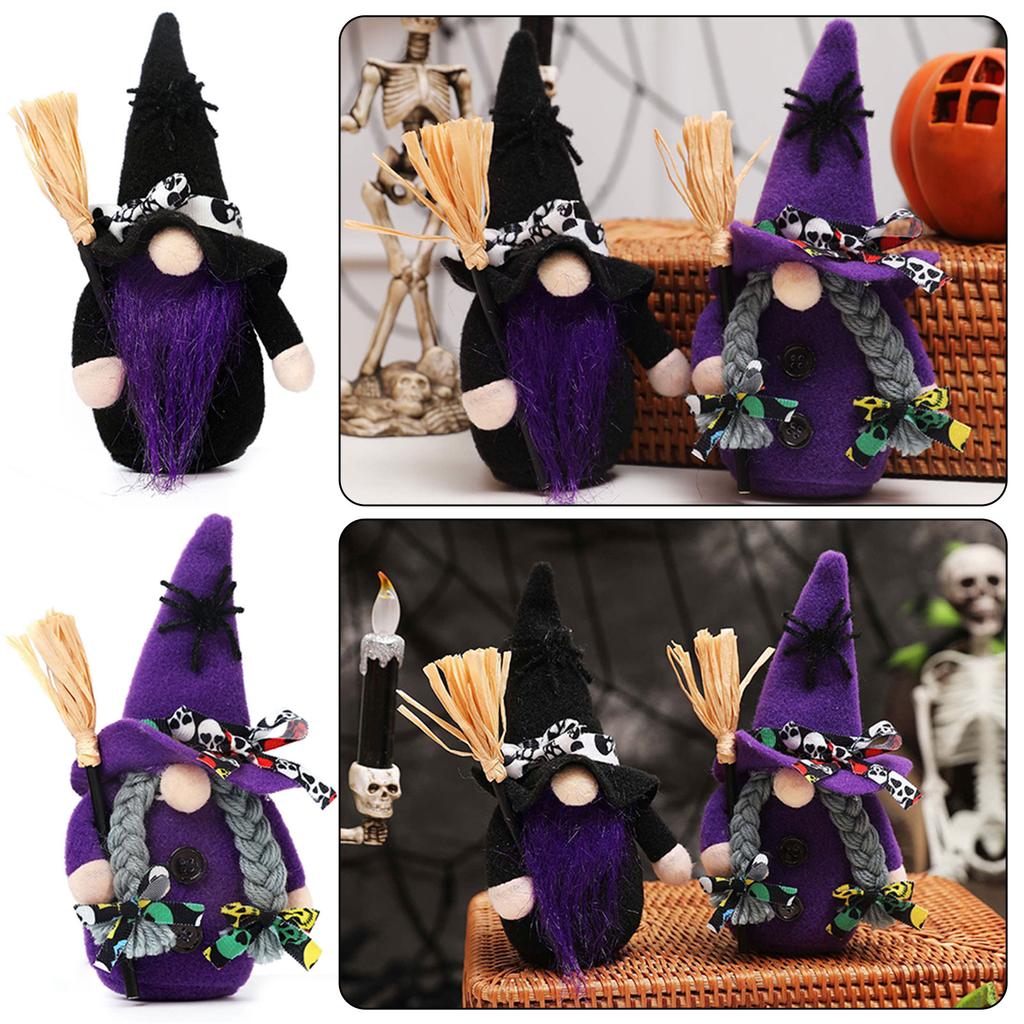 Faceless Old Man Doll Gnomes Plush Decoration Hand-made Brooms Witch Dolls With Dark Elf Hat For Living Room Display