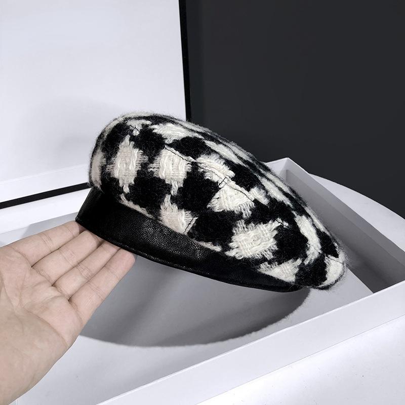 Boina De Lana Sencilla Para Mujer, Gorros De Algodón a Cuadros Vintage Octogonal, Boina Informal, Sombrero De Otoño