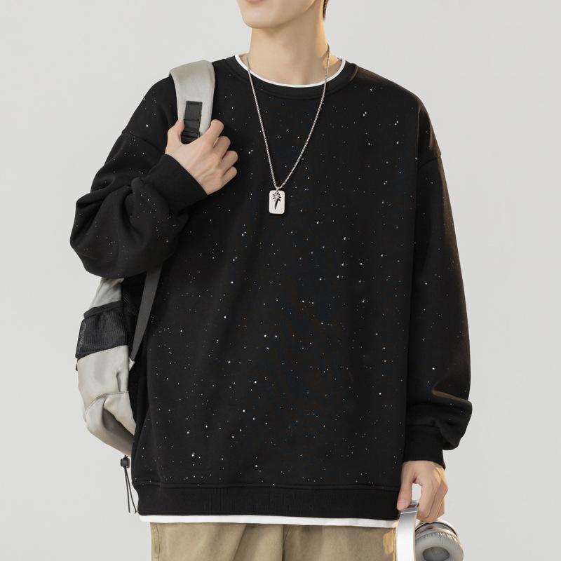 

Мужская толстовка звездная осень и зима новый корейский стиль модный свободный плюс бархат универсальный круглый вырез топ мужская одежда 4XL