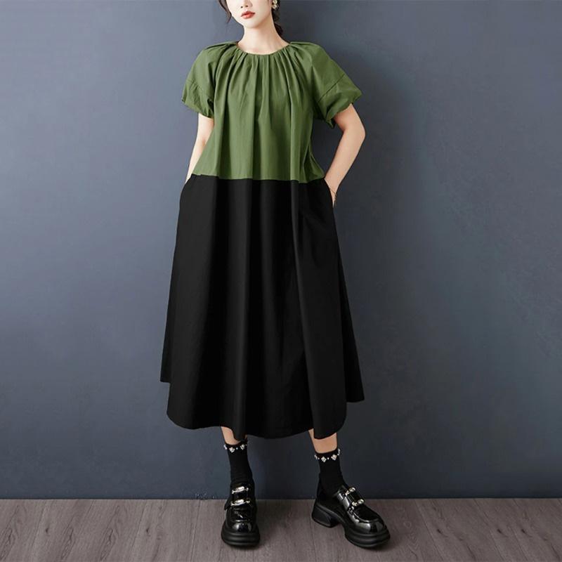 Xitao A-line Contrast Colors Loose Dress ZMY1409