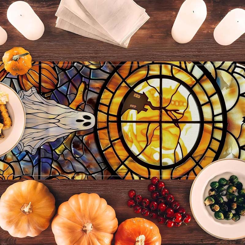 Дорожка для стола на Хэллоуин Призрачная тыква Церковные витражи Готические дорожки — фото 3