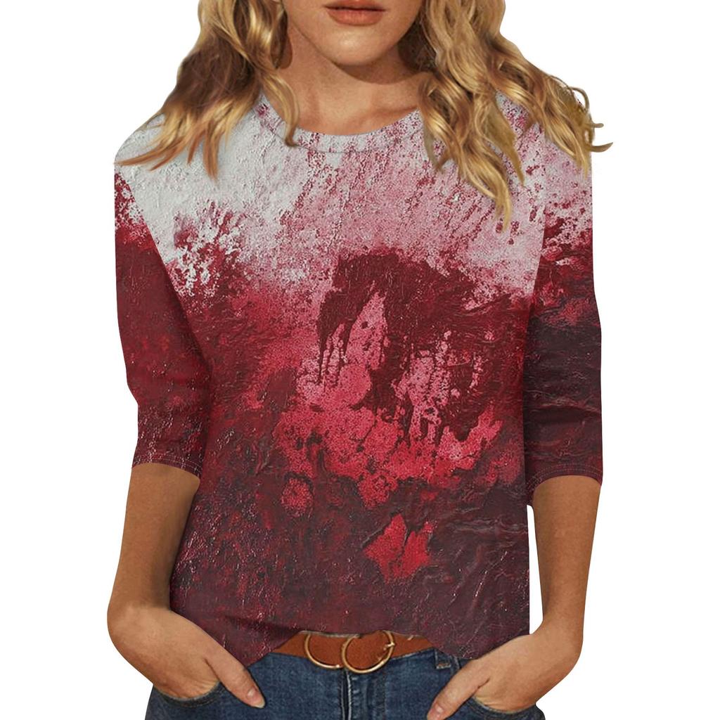 Women's Fashion Casual Three-quarter Sleeve Halloween Printed Round Neck Top