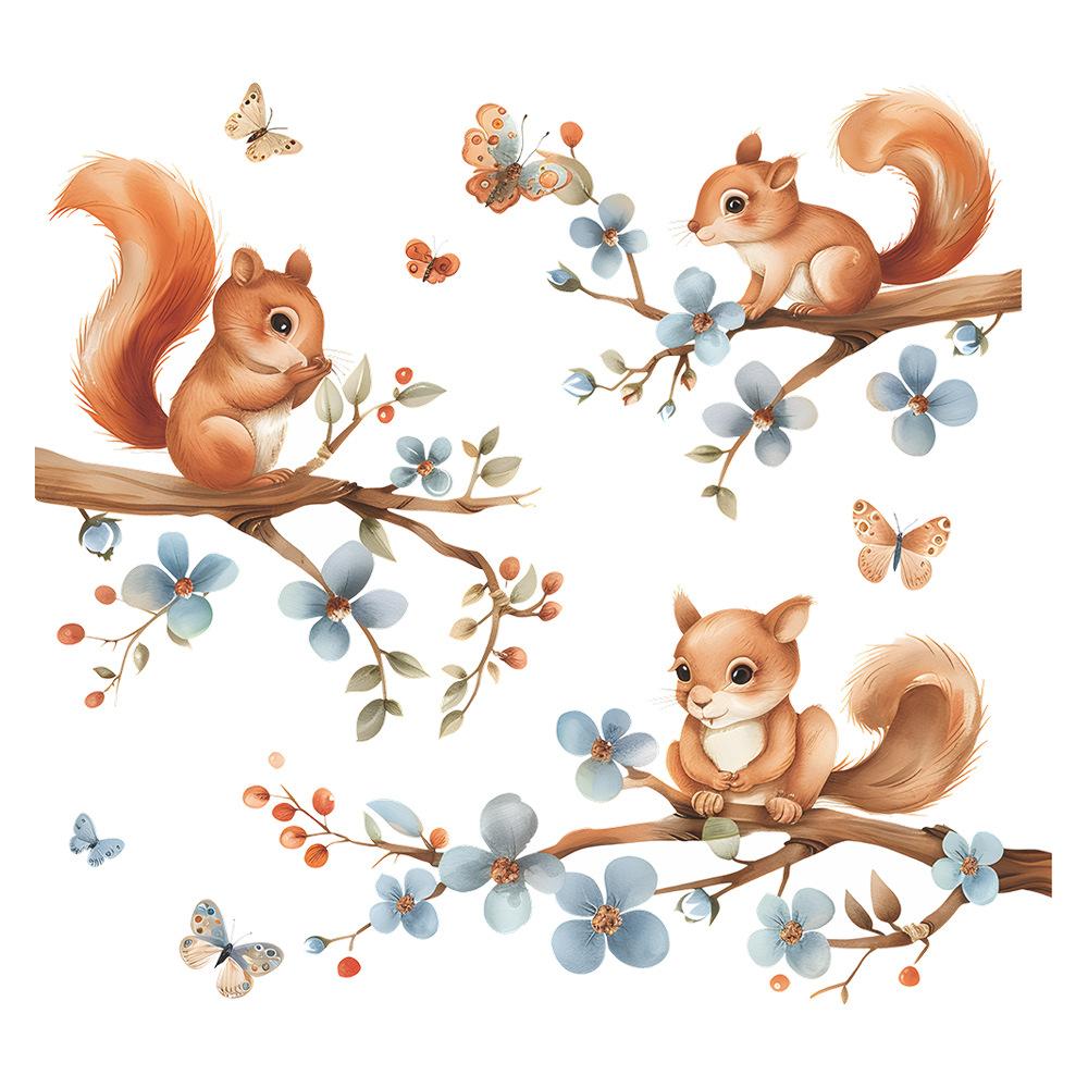 Fun-b48 Cartoon Painted Squirrel Climbing Tree Children's Bedroom Living Room Wall Beautifying Wall Stickers