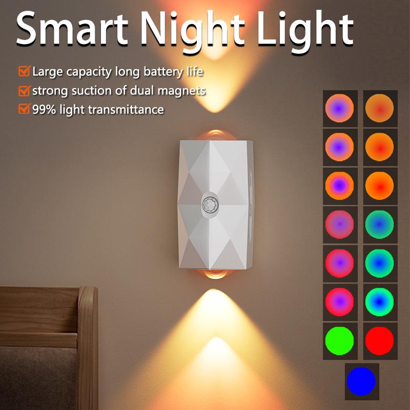 RGB Gradient LED Night Light with Motion Sensor Wall Lamp Rechargeable Ambient Dimmable Indoor Lights Magnetic Step Lighting