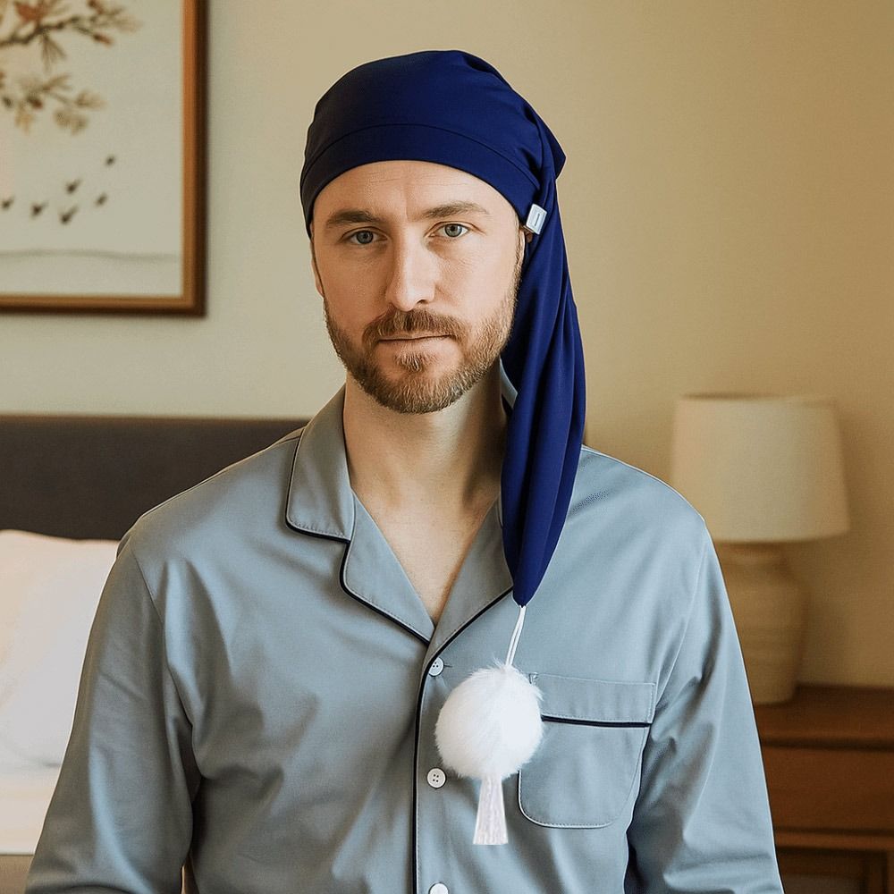 Elastic Sleepwear Hat with Pom Ball Stocking Santa Cap Night Sleeping Caps Women Men