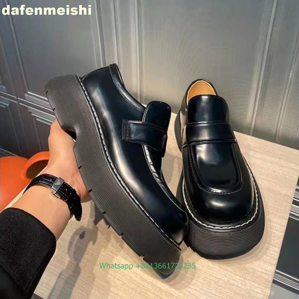 

Мода 2025 Весна Новые Лоферы Женские Натуральная Кожа Повышающие Мягкая Толстая Подошва Повседневная Кожаная Обувь Круглый Носок Черная/Темно-Зеленая Обувь 34