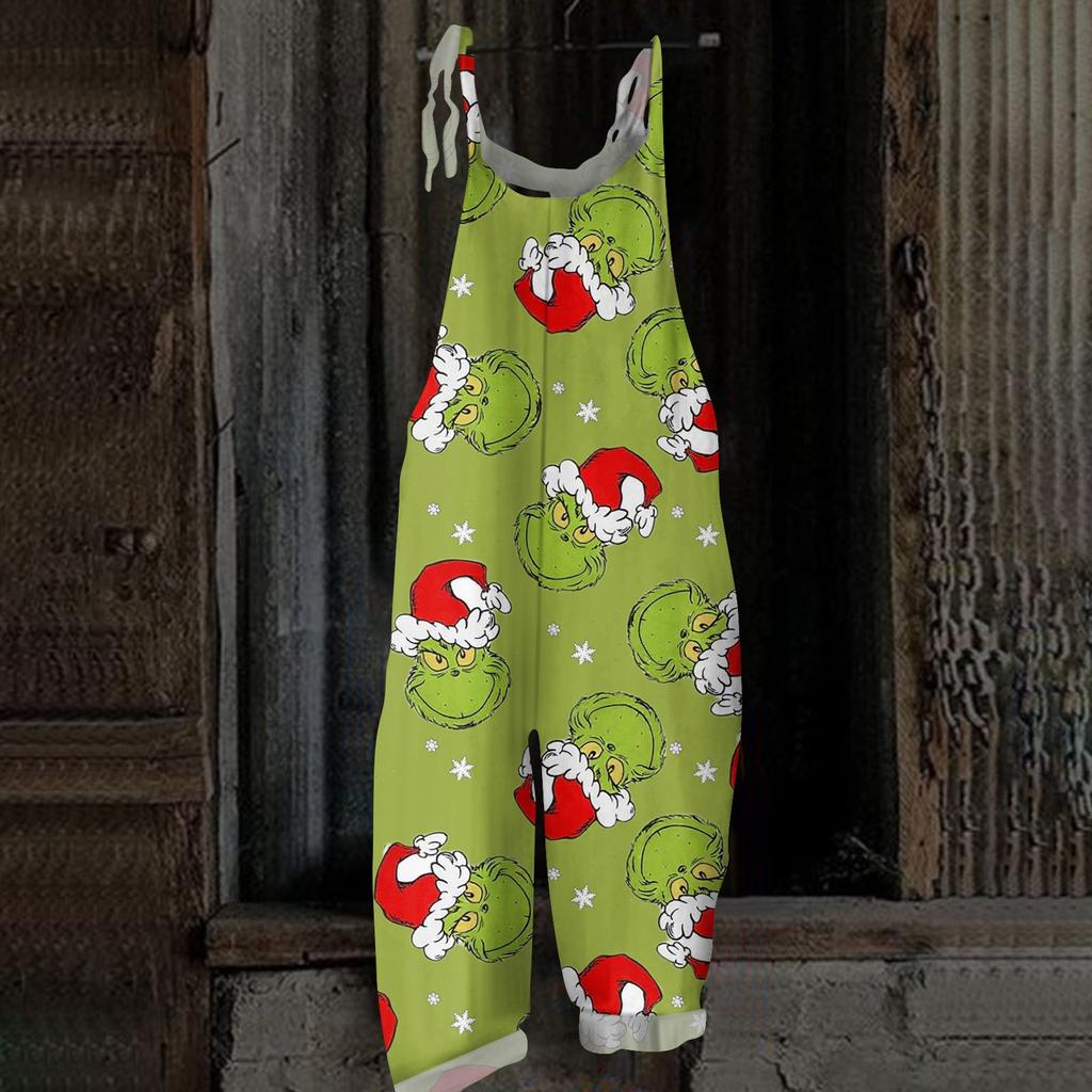 Women's Casual Loose Jumpsuit Christmas Print Wide Leg Jumpsuit Sleeveless With Pockets