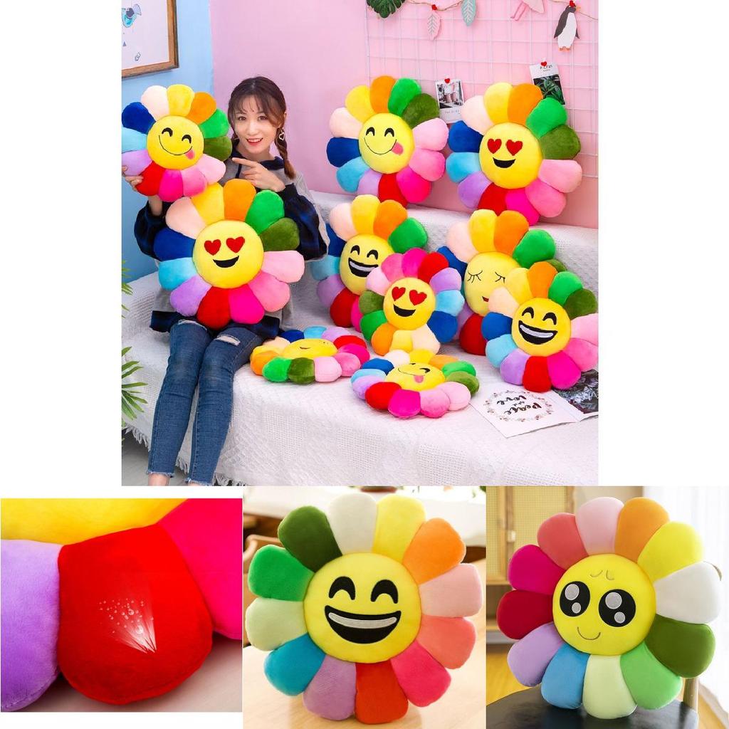 Colorful Sunflower Plush Cushion Smiley Face Pillow Ultra-soft Short Plush Pp Cotton
