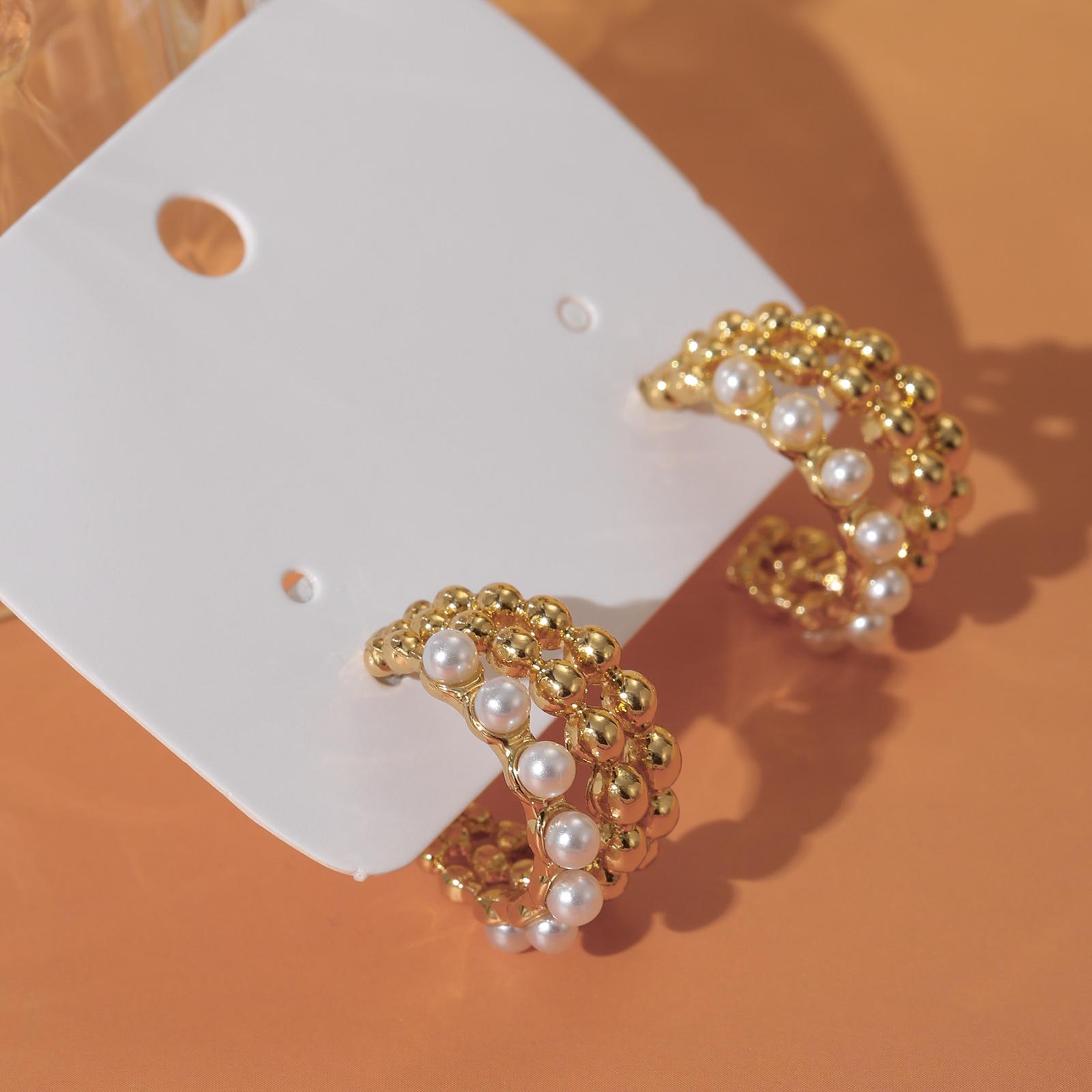 Golden Cubic Zirconia Pearl C Hoop Earrings for Women Elegant Jewelry Gift GOLD золотистый