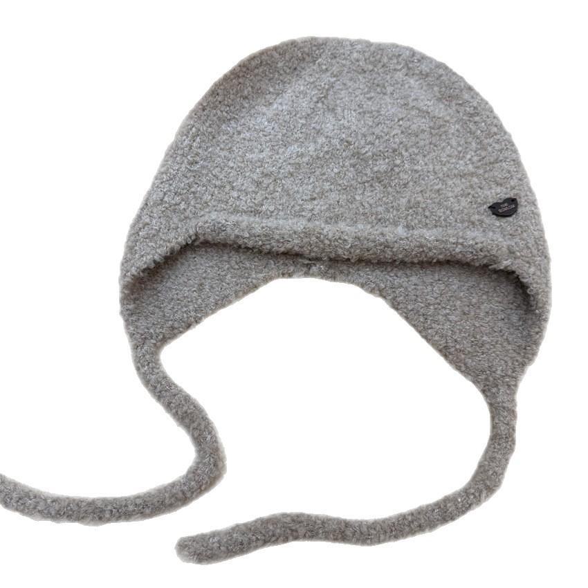 Soft waxy seam buckle small standard wool blended knitted ear protection hat autumn and winter versatile lace-up warm and cold-proof flying hat